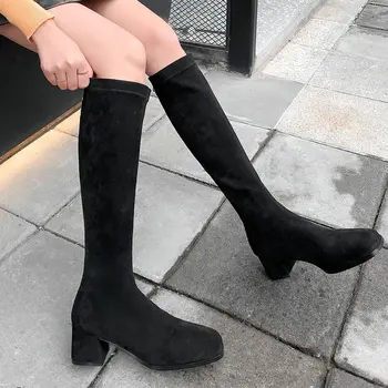

Kid Suede Classic Design Women Autumn Winter Warm Knee High Boots Party Basic Shoes Woman Square Toe Casual Outdoor Boots