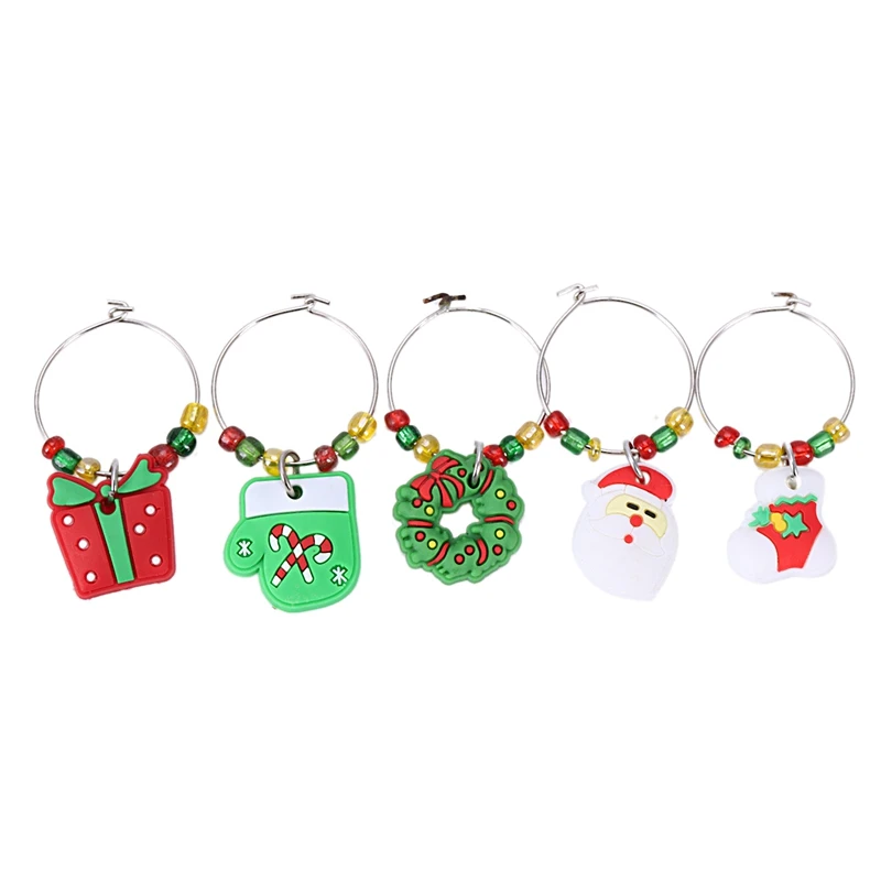 

6PCS PVC Merry Christmas Wine Glass Charms Rings Marker Christmas Party Bar Table Decorations