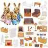 Forest Family Bedroom Furniture Set Rabbit Animal Miniature Dollhouse Beds 1:12 Furniture For Dolls Pretend Play Toys Girls Gift 1