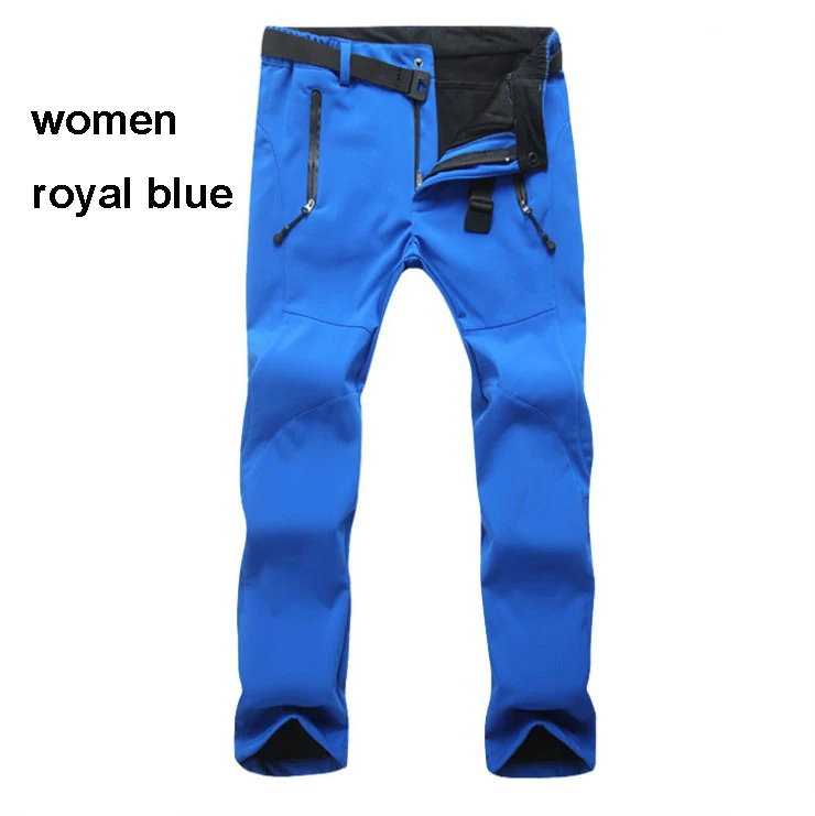 women royal blue 15 цветов лыжные брюки для сноуборда для мужчин и женщин треккинговые флисовые брюки Софтшелл-30 градусов походные лыжные брюки водонепроницаемые ветрозащитные - Цвет: women royal blue