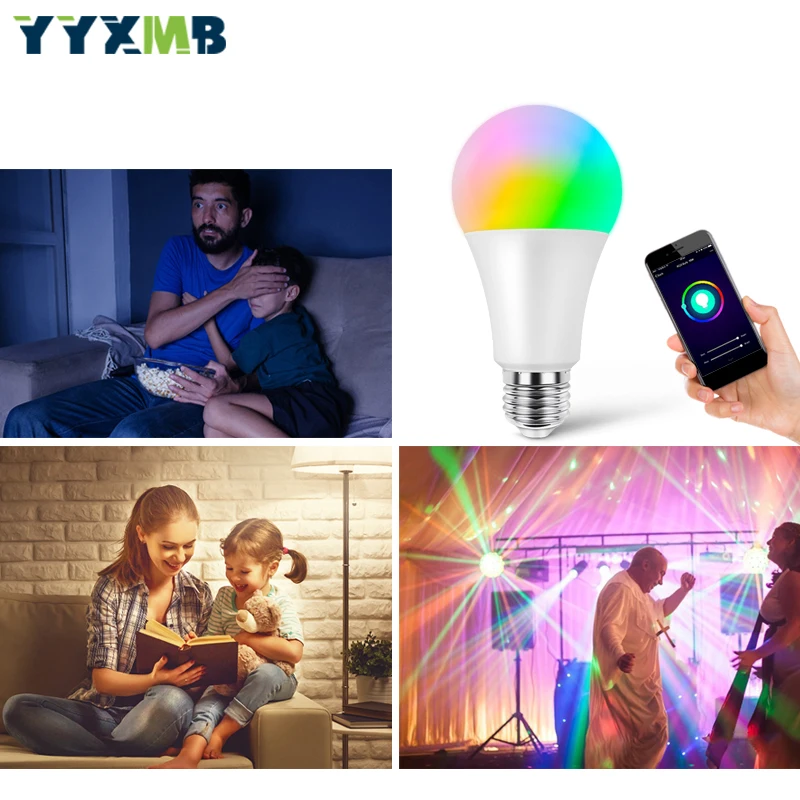 YYXMB Светодиодная лампа интеллектуальная WiFi лампочка RGB+ WW+ CW с регулируемой яркостью Совместимость Amazon ECHO/Google Home/IFTTT Голосовое управление