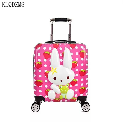 Pink KLQDZMS 18 дюймов детский Багаж мультфильм PC чемодан для посадки на колёсиках багаж Дорожная сумка на колесах - Цвет: Pink