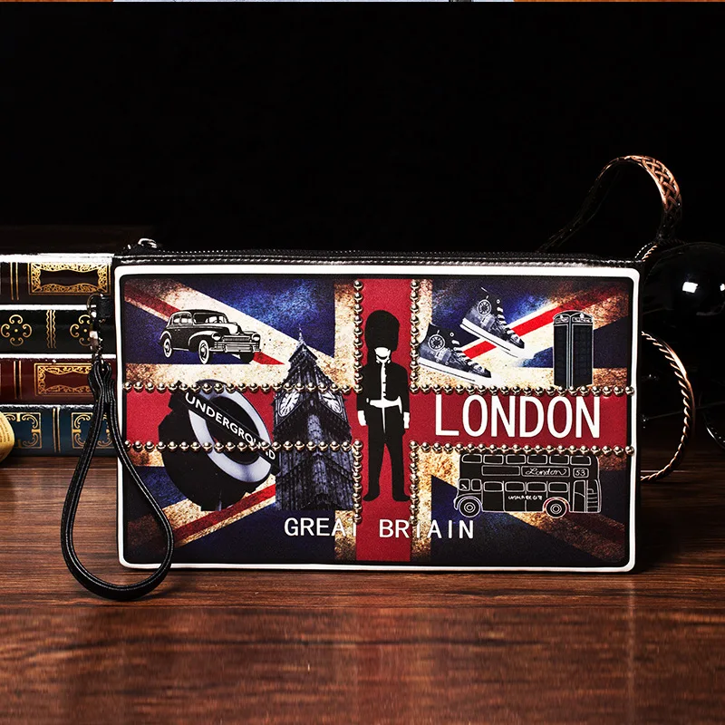 

Original European and American male and female rice word hand bag han version of casual rivet hand grab bag male bag