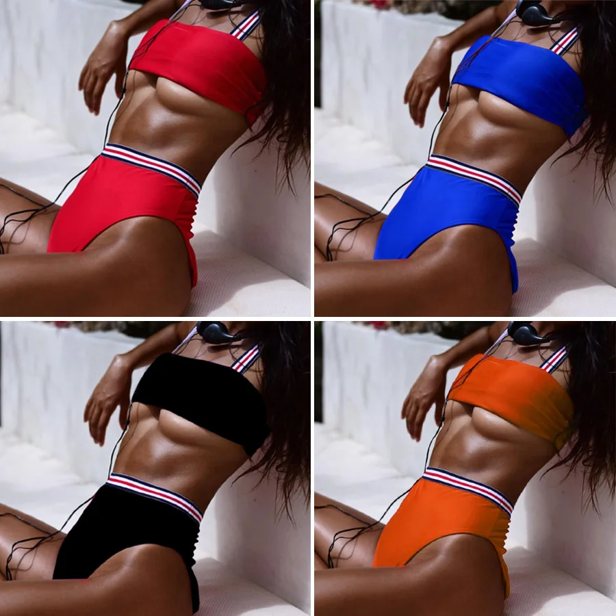 

New Style High Waist Swimsuit Women Sexy Backless Bikini Set Push Up Neon Color Summer Sport Swimming Suit Bathing Suits