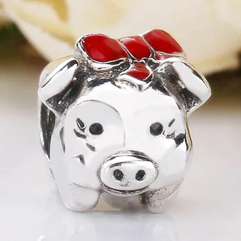

Original Animal Red Enamel Piggy Bank Beads Fit 925 Sterling Silver Bead Charm Women Bracelet Bangle Jewelry