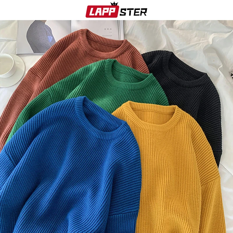 Thick Sweater Pullover Harajuku Streetwear LAPPSTER Men Male Korean Winter Fashions Solid