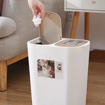 

Plastic Basket Trash Can Double Cover Wet and Dry Separation Waste Bin Garbage Can Storage Box Trash Storage Desktop Kitchen