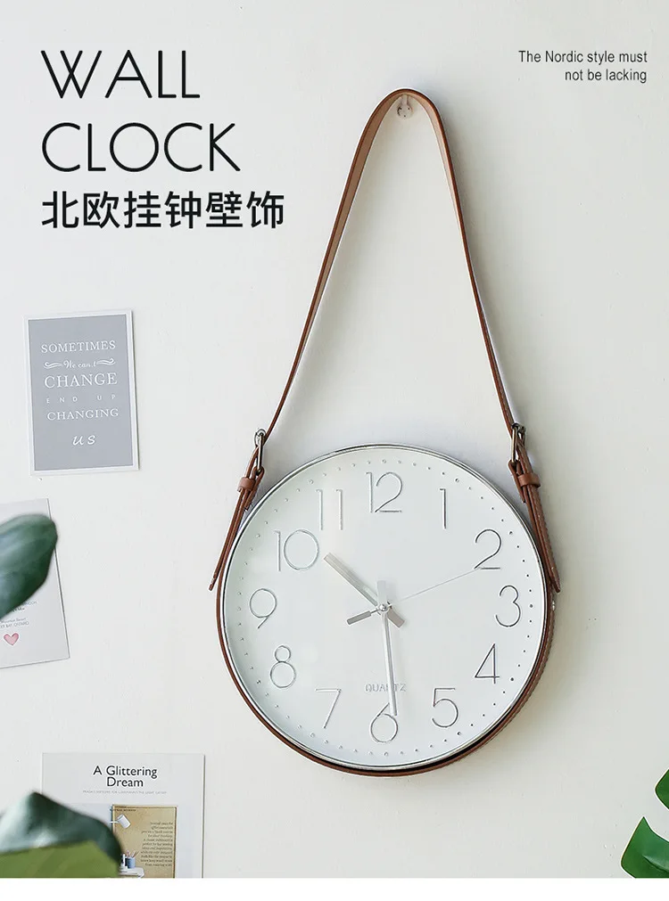 30cm Modern Decor Minimalist Belt Clocks Living Room Wall Fashion Soft Decorations Grill Bar Cafe Wall Atmospheric Wall Clock