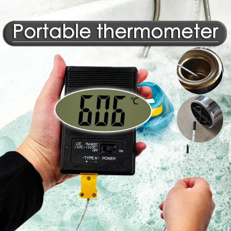 Medidor de Temperatura Termômetro + Termopar -50c a 1300c k tipo Sensor Digital Sonda Detector Tm902c