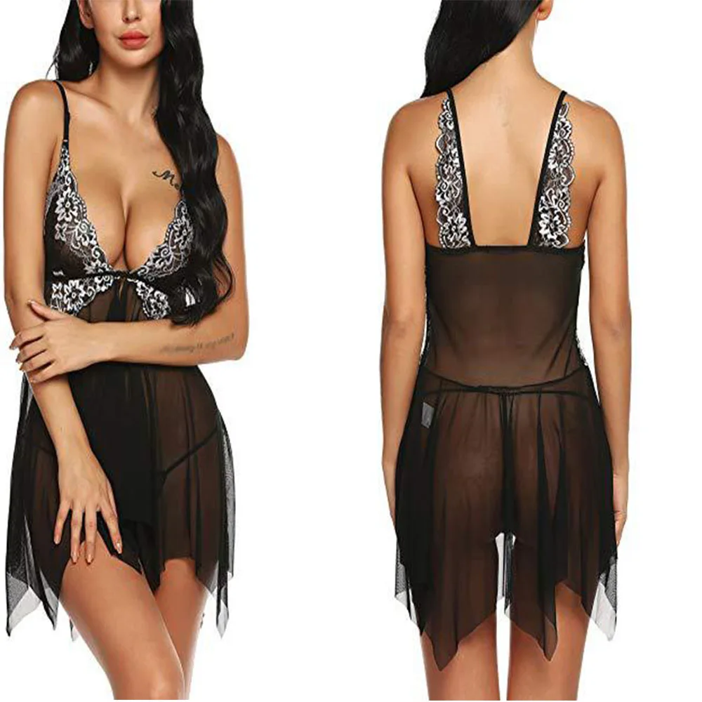 Women Lingerie for Women Lace Babydoll Sexy Chemise V Neck Mesh Sleepwear Nightgown (5)