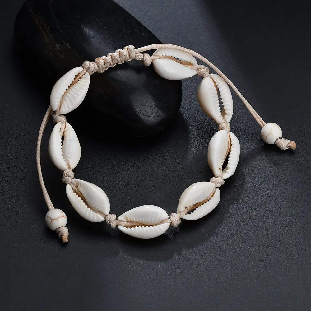 

2019 Fashion Sea Shells Layered Charm Bracelets for Women Girl Bohemian Handmade Rope Chain Bangles Simple Beach Jewelry Joyeria