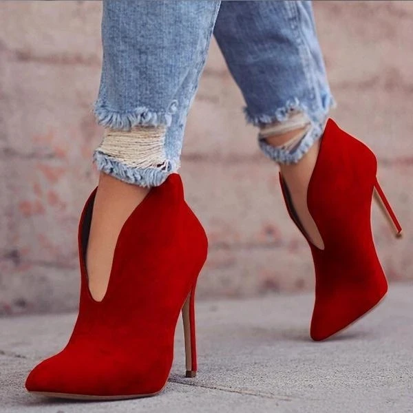 Сезон весна; пикантные брендовые туфли-лодочки на высоком каблуке; коллекция года; сезон осень; женские туфли с острым носком и v-образным вырезом; женская кожаная Свадебная обувь; Femme - Цвет: Red