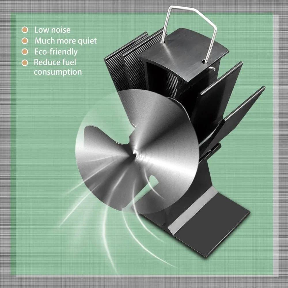Прочный 2 Лопасти алюминиевый черный вентилятор для печи, работающий от тепловой энергии экономия топлива экологичный дровяная горелка вентилятор