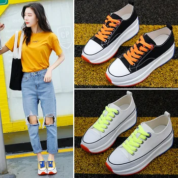 

CINESSD Canvas Shoes Woman Sneakers Platform Fashion Spring 2020 New Women Casual Shoes Mixed Colors Chunky Sneakers For Women