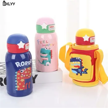 

BXLYY 1pc Net Red New Stainless Steel Cartoon Dinosaur Shape Children's Strap Insulation Cup with Cup Sleeve Sippy Cup Bottle.5z