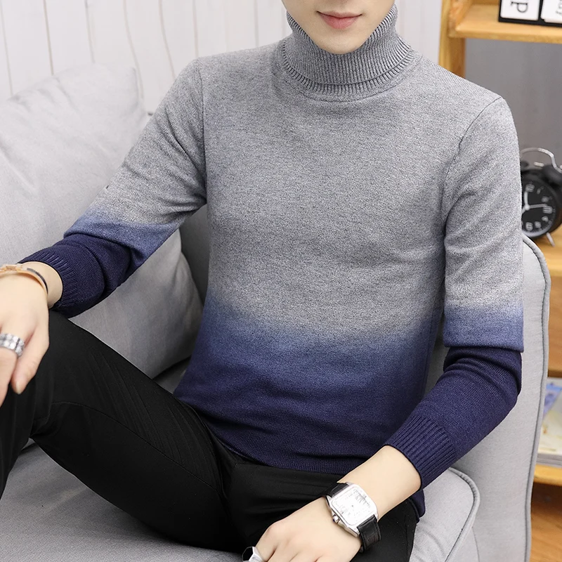

SHUJIN Winter Men's Sweater 2020 New Men's Turtleneck Gradient Casual Sweaters Men's Slim Fit Brand Knitted Pullovers Sweter