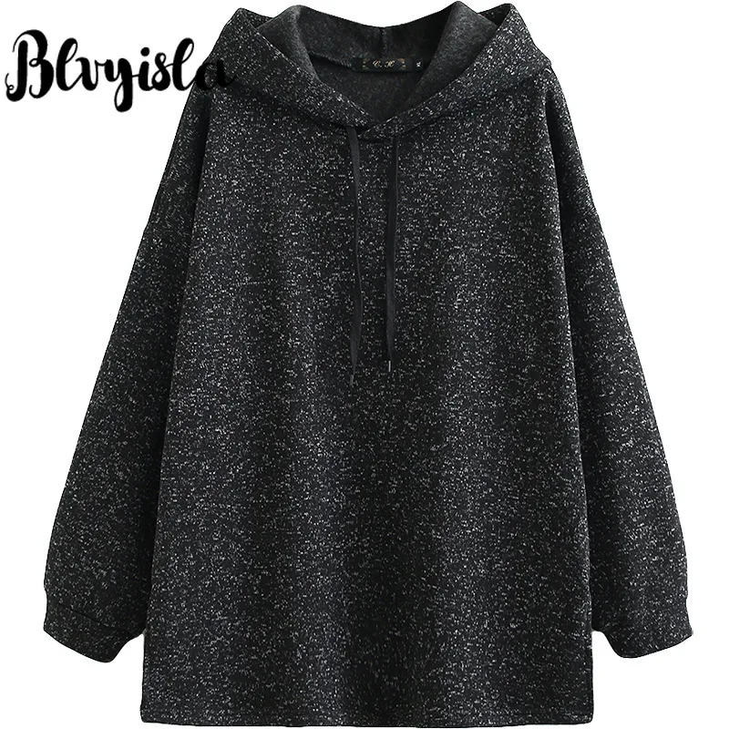 Blvyisla, XXXXL, XXXL, свободный трикотажный флисовый пуловер с длинным рукавом, серый пуловер с капюшоном, толстовки, женские стильные топы с капюшоном Boyfriend