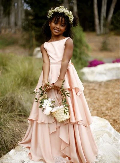 Chic Luxury Satin Flounces Sleeves Ball Gown Flower Girl Communion Dre –  Sparkly Gowns