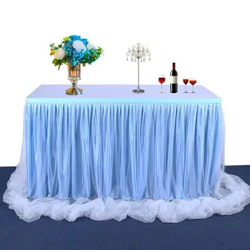 

6ft Candy Color Tulle Table Skirt for Rectangle Round Desk Ruffles Tutu Tableware Wedding Birthday Party Decoration Tablecloth