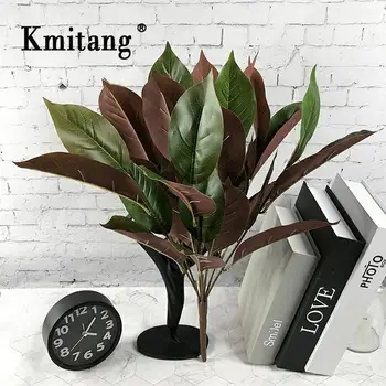 

50cm 9Fork Artificial Tropical Plants Bouqut Plastic Magnolia Leaf Fake Orchid Tree Real Touch Plant Leaves Home Shop Decoration