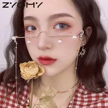 Корейская версия девушек рамка без линз жемчужные солнцезащитные очки для женщин ретро Половина рамки кулон декоративные очки женские металлические очки Рамка