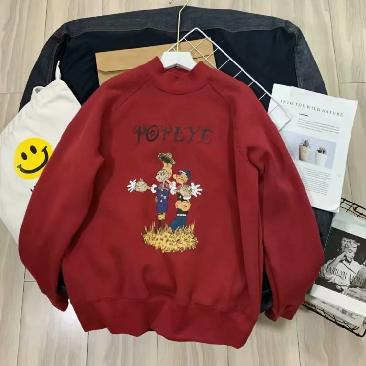 winter hoodie fleeced pullover coat women turtleneck thick sweatshirt funny cartoon print hoodies teenager