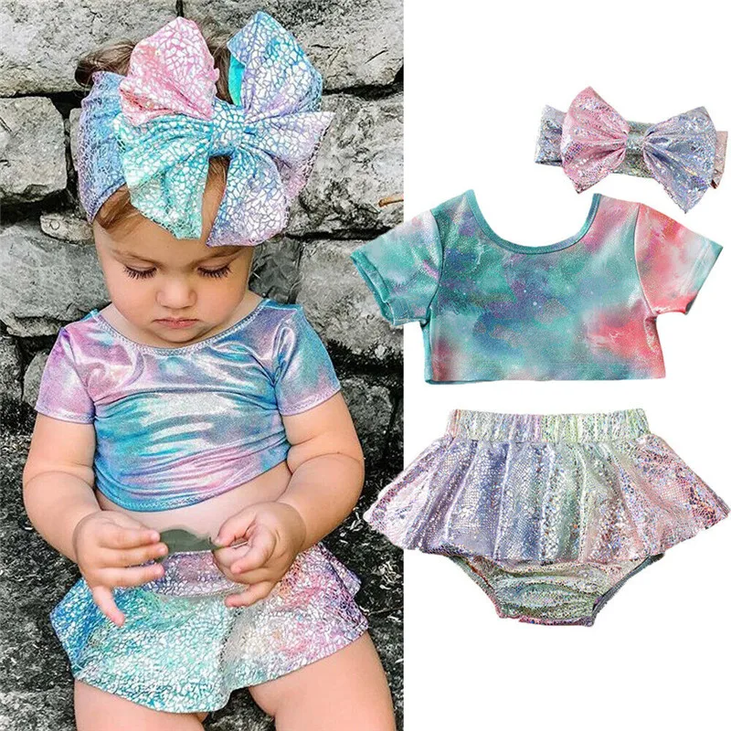 

PUDCOCO Fashion Toddler Kids Baby Girls Summer Gradient Tops Shorts Skirt Swimwear Swimming Suit 3Pcs Outfits Set 6M-4Y