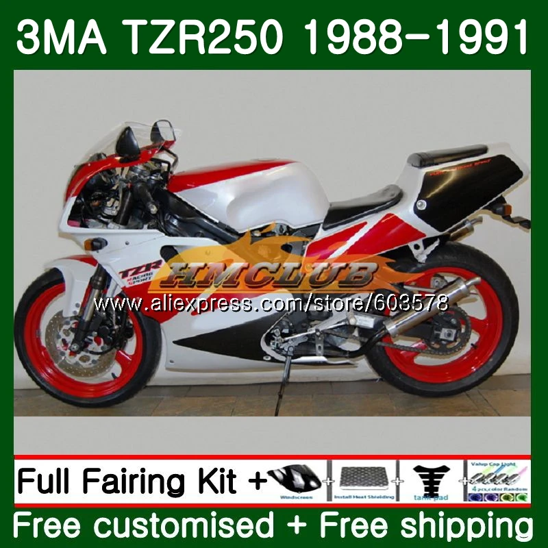 Корпус для YAMAHA TZR-250 3MA TZR250 1988 1989 1990 1991 121CL. 38 TZR250RR TZR250 RS YPVS ТЗР 250 88 89 90 91 белые, красные обтекатели - Цвет: No. 1