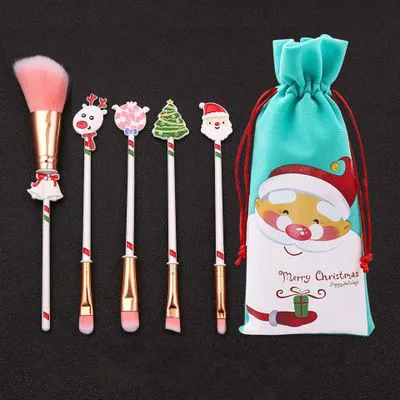 Белый Merry Christmas 5 шт. Кисть для макияжа с ручками Санта Клауса очень мягкая Кисть для макияжа набор кистей для нанесения основы косметические кисти набор инструментов - Цвет: Белый