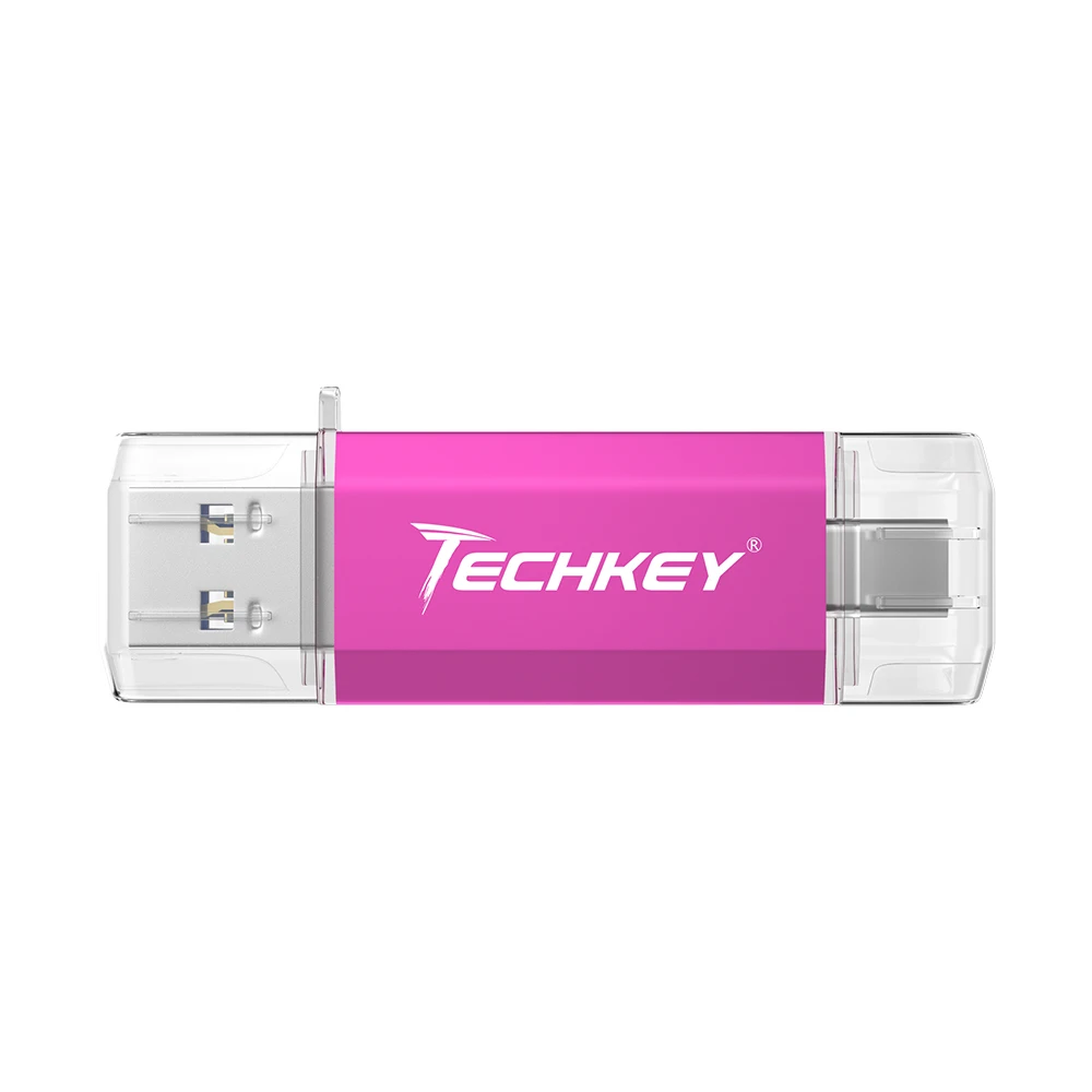 TECHKEY USB3.0 type-C usb флеш-накопитель 3,0 64gb 32gb Пользовательский логотип флешка 16GB memory Stick 128gb телефоны loptop pc запоминающее устройство - Цвет: Rose Red