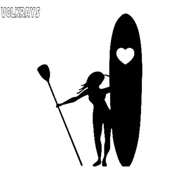 

Volkrays Fashion Car Sticker Girl Stand Up Paddle Boarding Heart Love Accessories Reflective PVC Decal Black/White,15cm*10cm
