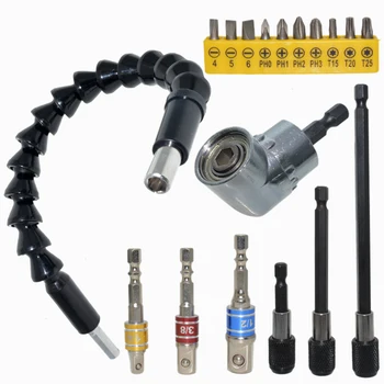

18pcs Power Tool Parts Universal Practical Multifunction Stainless Steel Flexible Durable Bendable Drill Bit Extension Set Home