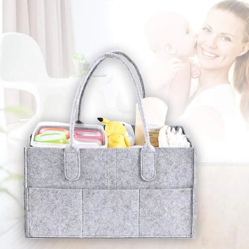 cheap Hot Portable Dustproof Outdoor Travel Baby Nappies Diaper Sundries Storage Bag Organizer Felt Handbag