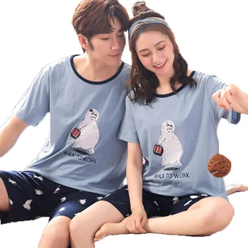 

Couple's Pajamas Women's Thin Cotton Men's Summer Half Sleeve Suit Short Sleeve Shorts Cute Cartoon Youth Leisure Tops