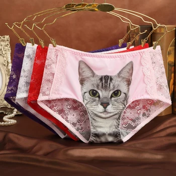 

3D Cat Panties Lace Underwear Women Cute Pink Seamless Hygiene Skin Women Briefs Intimates Transparent Lingerie Femenina H8 *