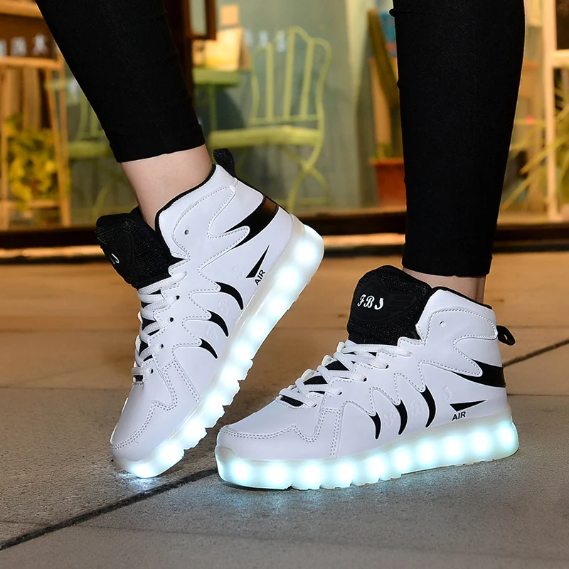 High Top Men Women Kids Parent-child Shoes LED Light up Luminous Casual Sneakers 