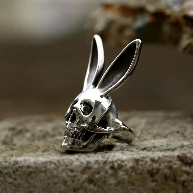 Retro Mens Ring Personality Funny Rabbit Ears Mask Skull Punk Hip Hop Rap Street Dance Jewelry finger ring,jewelry accessories,badminton t shirt