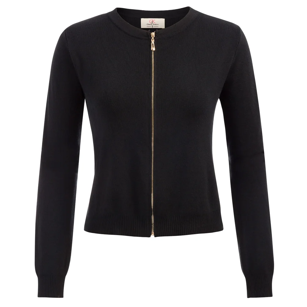 

Autumn Winter GK Women's Long Sleeve Crew Neck Zip-up Female Knit Cardigan Sweater Coat Female A Little Shawl Knitted Female