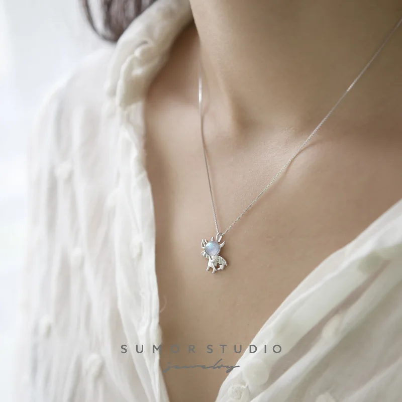

Moonstone Cute Little Devil Handwork Choker 925 Sterling Silver Necklace for Women Wedding Jewelry Clavicle Chain Wholesale Gift