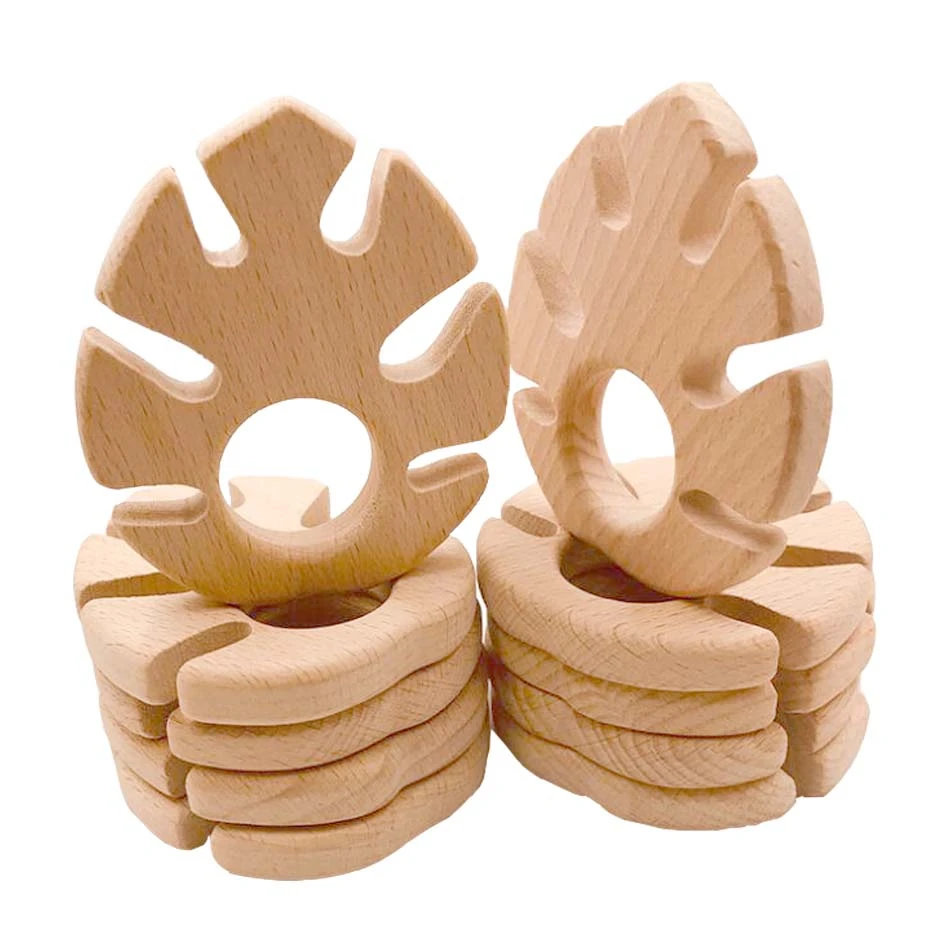 

Baby Wooden Teethers Food Grade Beech Wood Leaf Shape Pacifier Wood Teether New Born Toys Relieve Toddler Teething Pain Free BPA