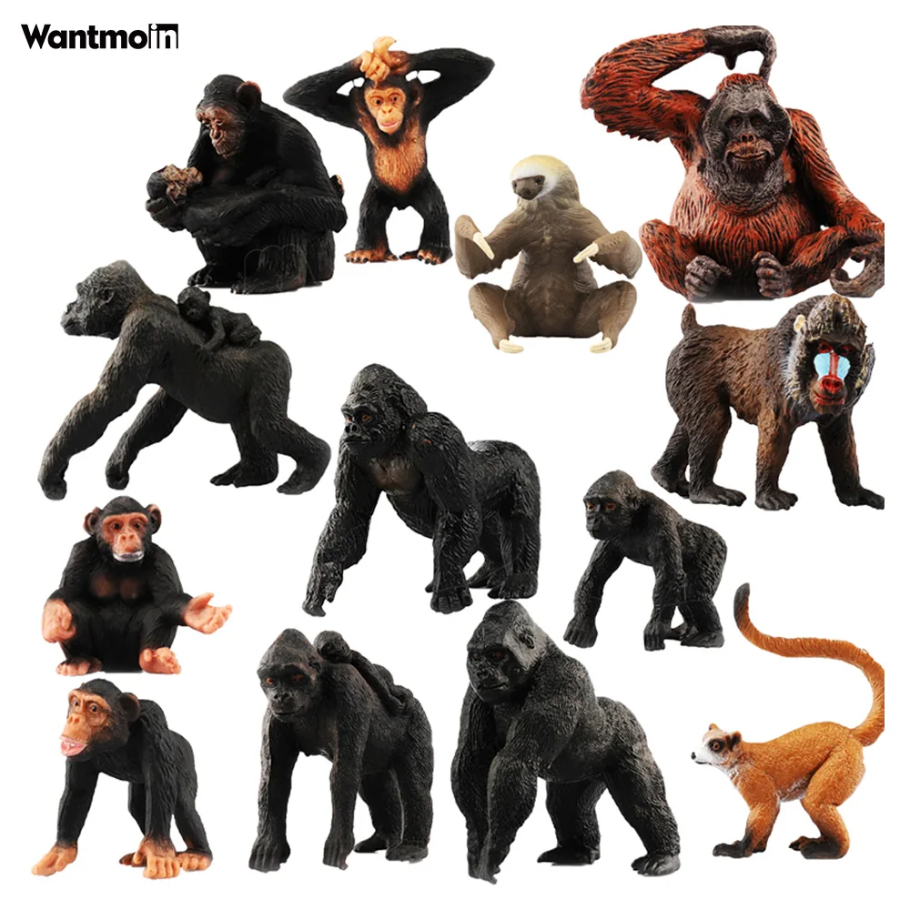 Oenux original selvagem animal figuras de ação macaco chimpanzé orangotango  dourado gibão modelo pvc miniatura crianças