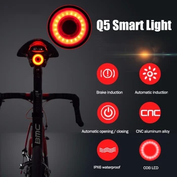 ROCKBROS Bicycle Smart Brake Sensing Light Auto Start/Stop IPx6 Waterproof LED Charging Cycling Taillight Bike Light Accessories