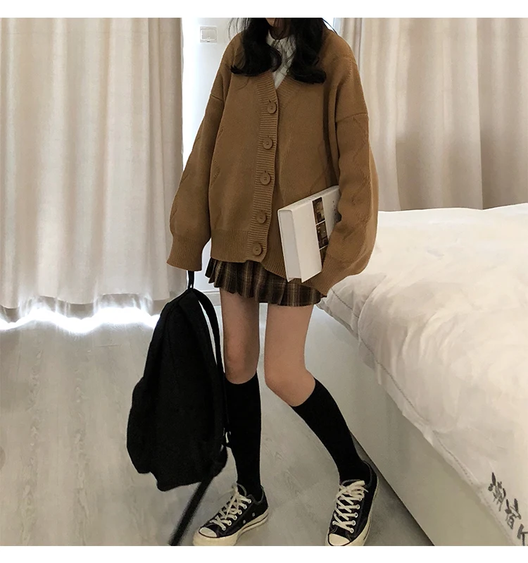 Neploe Korean Knitted Cardigans Sueter Mujer Single Button Sweater Coat Long Sleeve Causal Tops Oversize Knit Jacket 54344