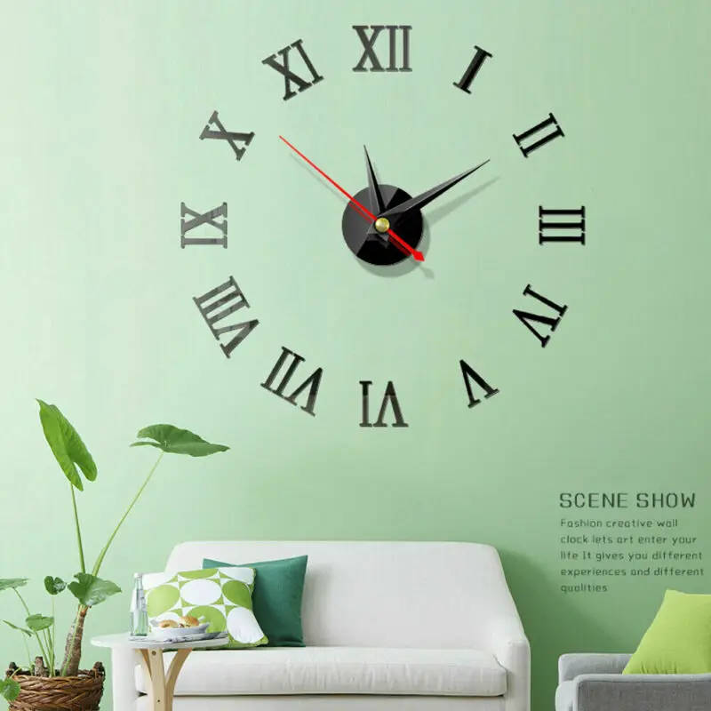 Home Modern Rome Style Decoration Home Decor Wall Clocks Acrylic Mirror Acrylic Art Sticker 3D Mirror Surface DIY Wall Clock