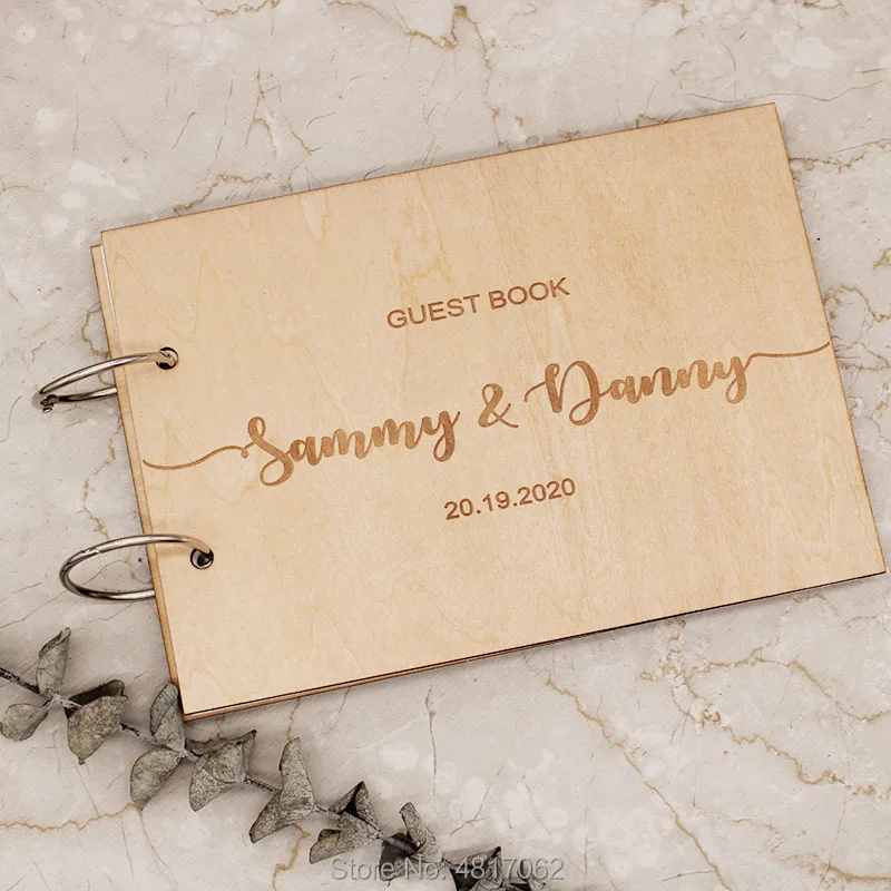 Personalized Name And Date Calligraphy WeddingGuest Book Laser Engraved Wedding Guest Book,Rustic Wooden Guestbook,Photo Album