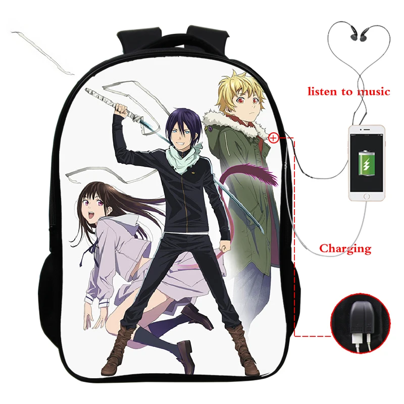 Noragami Многофункциональный USB зарядный рюкзак для ноутбука для молодежной школы 16 дюймов Сумка