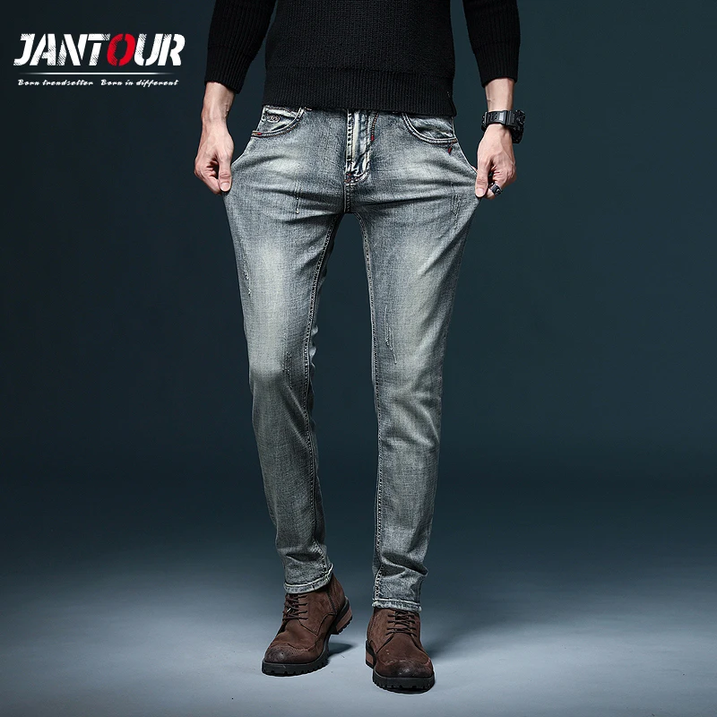 Jeans da uomo autunno inverno pantaloni in Denim di cotone Slim Fit Jeans  classici di marca homme Jeans lunghi Vintage elastici da uomo - AliExpress