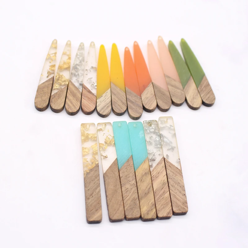 2pcs Vintage Strip Drop Earring Resin Charms Wood Jewelry Findings