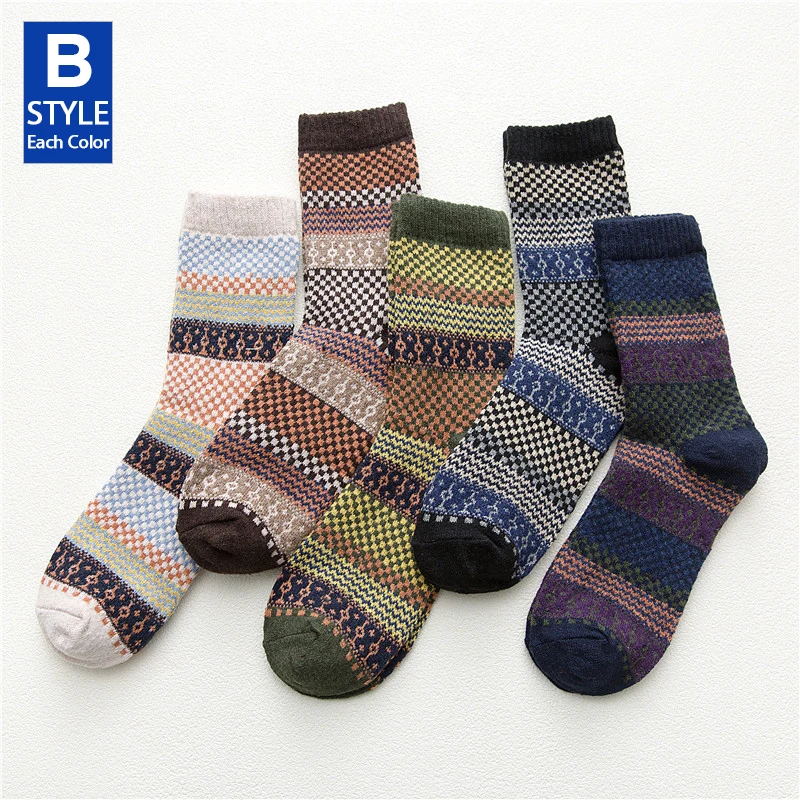 HSS бренд 5 пар зимние мужские чулки утолщение шерстяные носки тепло мужской стиль цветные модные мужские носки снег сапоги носки - Цвет: Style B