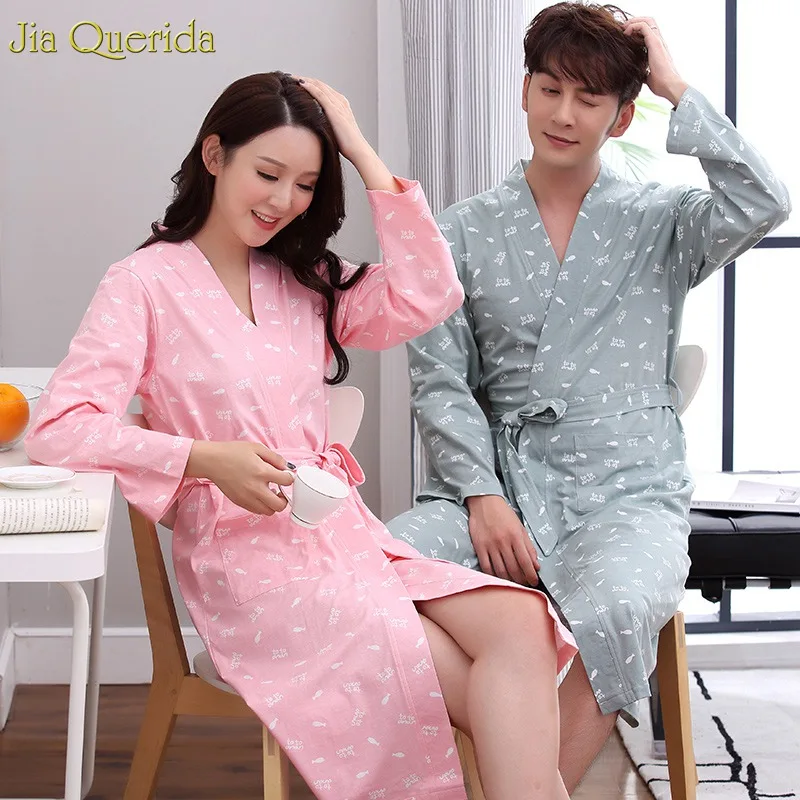 Plus Size Robes for Women Cotton Night Robe Long Sleeve Couple Matching Lingerie Japanese Kimono Printing Robe Bath Women